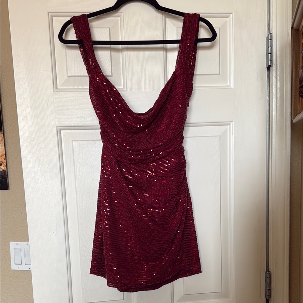 Elegant Burgundy Sequin Dress